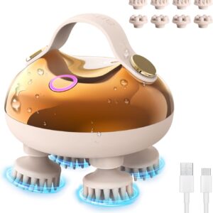 Electric Scalp Massager, Waterproof Head Massager with Replacement Silicone Heads for Hair Growth, Handheld Massager for Head Body Relaxation, Stress Relief and Hair Care, Gifts for Women Men